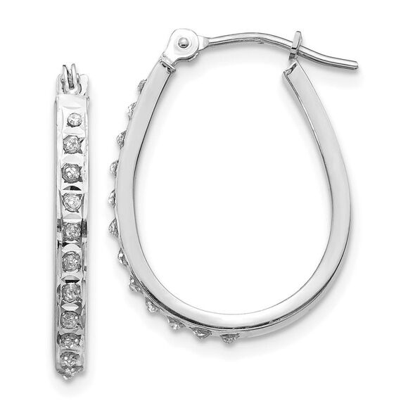 14k Yellow Gold White Diamond Fascination Oval Hinged Hoop Earrings,All Products : American Fashion Style Bags On Sale